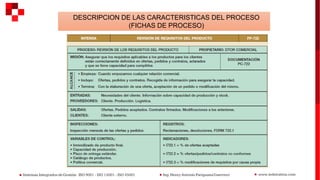 DESCRIPCION DE LAS CARACTERISTICAS DEL PROCESO
(FICHAS DE PROCESO)
 