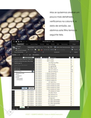 © 2017 - GILBERTO MENDES | Todos os direitos reservados
14
Mas se quisermos analisar um
pouco mais detalhado,
verificamos na coluna B, a
data de emissão, ao
abrirmos este filtro temos a
seguinte tela.
 