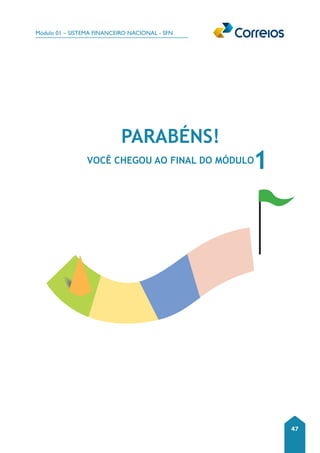 Módulo 01 – SISTEMA FINANCEIRO NACIONAL - SFN 
47 
PARABÉNS! 
VOCÊ CHEGOU AO FINAL DO MÓDULO1 
 