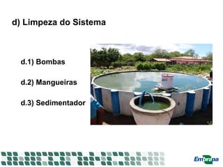 d) Limpeza do Sistema
d.1) Bombas
d.2) Mangueiras
d.3) Sedimentador
 