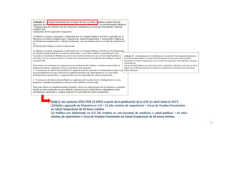 Perfil 2: dos opciones SÓLO POR 03 AÑOS a partir de la publicación de la R.M (es decir hasta el 2017)
(1)Médico egresado de Maestría en S.O + 01 año mínimo de experiencia + Curso de Pruebas Funcionales
en Salud Ocupacional de 48 horas mínimo .
(2) Médico con Diplomado en S.O (36 créditos en una facultad de medicina o salud pública) + 03 años
mínimo de experiencia + Curso de Pruebas Funcionales en Salud Ocupacional de 48 horas mínimo .
51
 