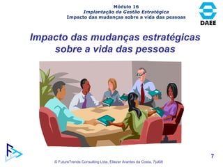 Impacto das mudanças estratégicas sobre a vida das pessoas Módulo 16 Implantação da Gestão Estratégica Impacto das mudanças sobre a vida das pessoas 