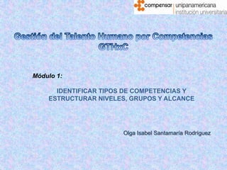 Módulo 1:

      IDENTIFICAR TIPOS DE COMPETENCIAS Y
    ESTRUCTURAR NIVELES, GRUPOS Y ALCANCE




                      Olga Isabel Santamaría Rodríguez
 