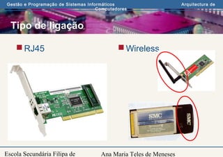 Ana Maria Teles de Meneses
Gestão e Programação de Sistemas Informáticos Arquitectura de
Computadores
Escola Secundária Filipa de
Tipo de ligação
RJ45 Wireless
 