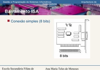 Ana Maria Teles de Meneses
Gestão e Programação de Sistemas Informáticos Arquitectura de
Computadores
Escola Secundária Filipa de
Barramento ISA
 Conexão simples (8 bits)
 