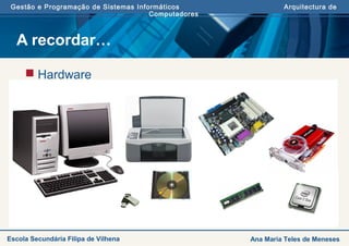 Gestão e Programação de Sistemas Informáticos Arquitectura de
Computadores
Escola Secundária Filipa de Vilhena Ana Maria Teles de Meneses
A recordar…
 Hardware
 