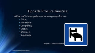 Tipos de Procura Turística
• A ProcuraTurística pode assumir as seguintes formas:
• Física;
• Monetária;
• Geográfica;
• Global;
• Efetiva; e,
• Suprimida.
Escola Secundária de Vila Verde - Módulo 2 5
Figura 2 – ProcuraTurística.
 