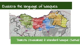 Euskera: the language of basques 
Dialects (euskalkiak) & standard basque (batua) 
 