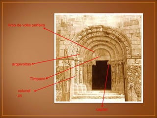 Tímpano
arquivoltas
Arco de volta perfeita
colunel
os
capitel
 