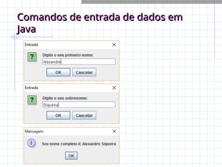 Comandos de entrada de dados em
Comandos de entrada de dados em
Java
Java
 