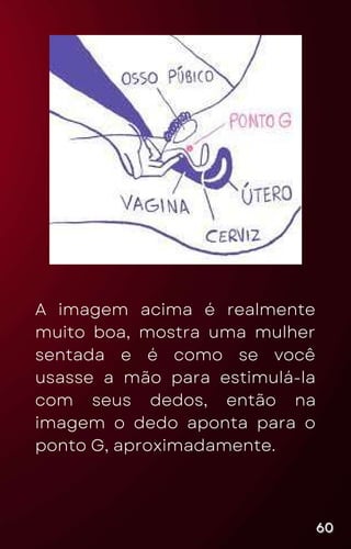 A imagem acima é realmente
muito boa, mostra uma mulher
sentada e é como se você
usasse a mão para estimulá-la
com seus dedos, então na
imagem o dedo aponta para o
ponto G, aproximadamente.
60
60
60
 