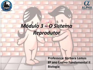 Módulo 3 – O Sistema
Reprodutor
Professora: Bárbara Lemos
8º ano Ensino Fundamental II
Biologia
 