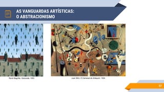 AS VANGUARDAS ARTÍSTICAS:
O ABSTRACIONISMO
57
René Magritte, Golconda, 1953 Juan Miró, O Carnaval do Arlequim, 1924
 