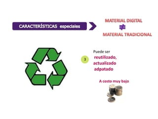 Puede ser
3   reutilizado,
    actualizado
    adpatado

       A costo muy bajo
 