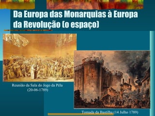 Da Europa das Monarquias à Europa
da Revolução (o espaço)
Tomada da Bastilha (14 Julho 1789)
Reunião da Sala do Jogo da Péla
(20-06-1789)
 