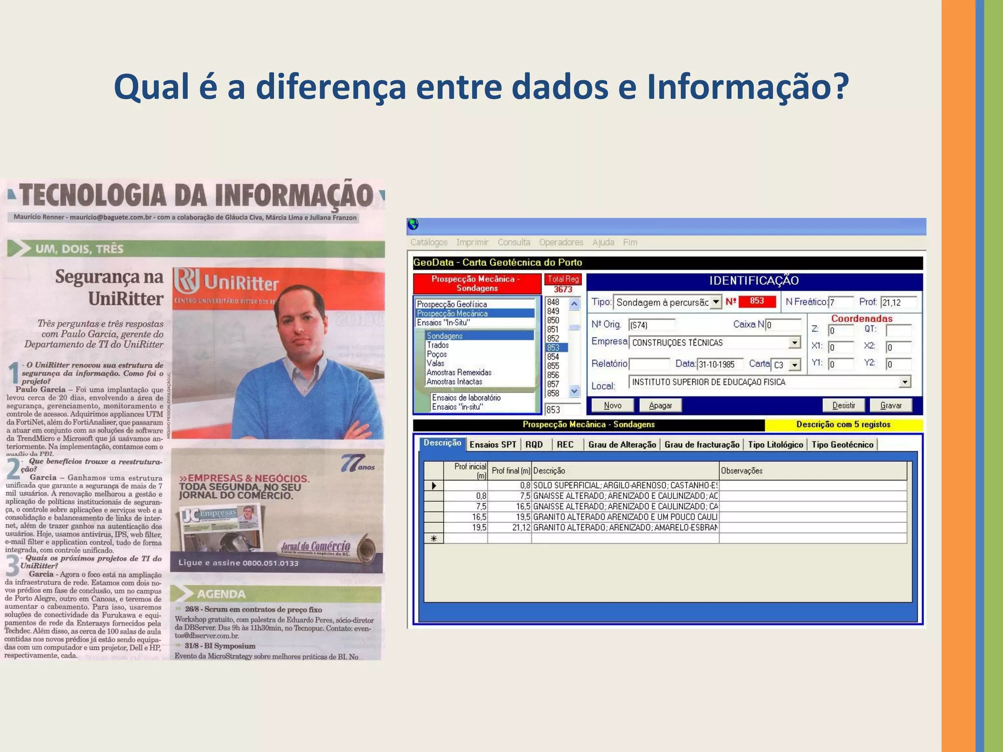Qual é a diferença entre dados e Informação?
 