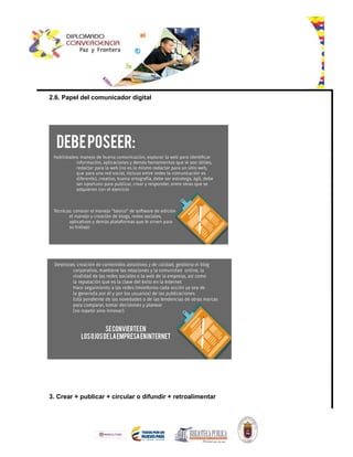 2.6. Papel del comunicador digital
3. Crear + publicar + circular o difundir + retroalimentar
 
