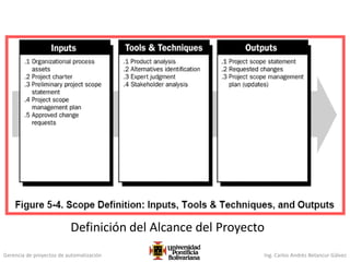 Gerencia de proyectos de automatización Ing. Carlos Andrés Betancur Gálvez
Definición del Alcance del Proyecto
 