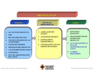 Gerencia de proyectos de automatización Ing. Carlos Andrés Betancur Gálvez
 
