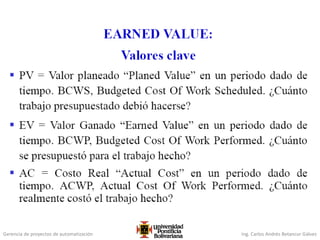 Gerencia de proyectos de automatización Ing. Carlos Andrés Betancur Gálvez
 