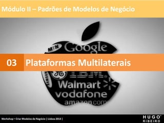 Módulo II – Padrões de Modelos de Negócio
Workshop - Criar Modelos de Negócio - XPTO Consulting
Hugo Ribeiro - Dez 2012
Plataformas Multilaterais
03
 