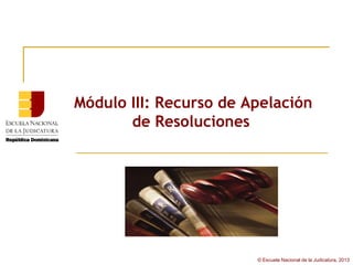 Módulo III: Recurso de Apelación
       de Resoluciones




                        © Escuela Nacional de la Judicatura, 2013
 
