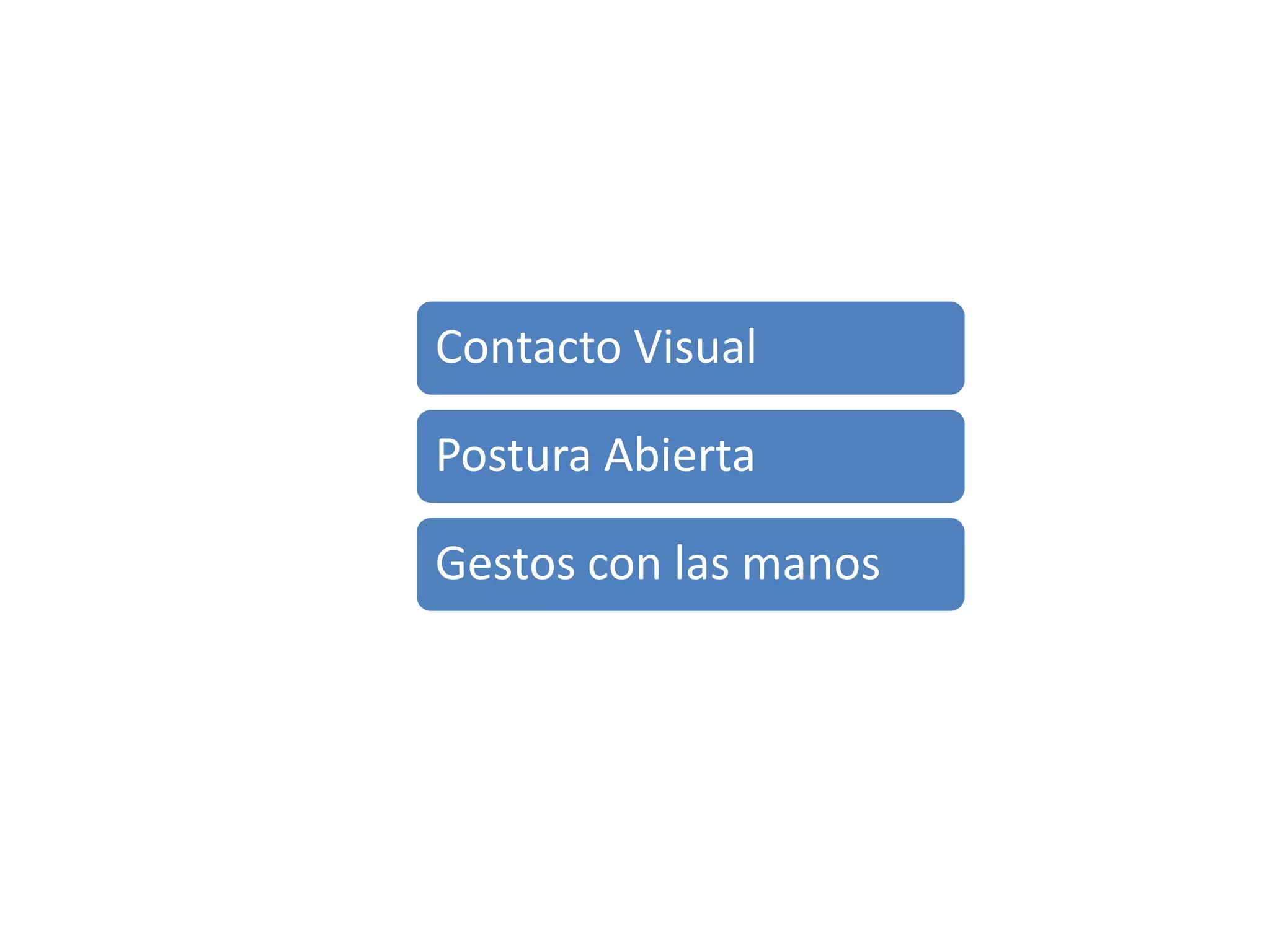Contacto Visual
Postura Abierta
Gestos con las manos
 