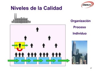 Niveles de la Calidad
27
Organización
Proceso
Individuo
 