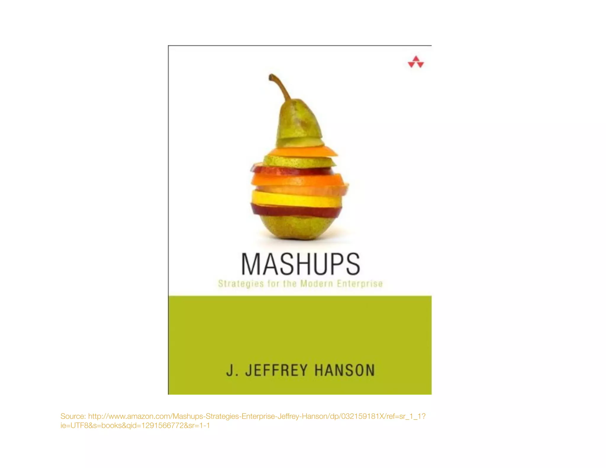 Source: http://www.amazon.com/Mashups-Strategies-Enterprise-Jeffrey-Hanson/dp/032159181X/ref=sr_1_1?
ie=UTF8&s=books&qid=1291566772&sr=1-1
 