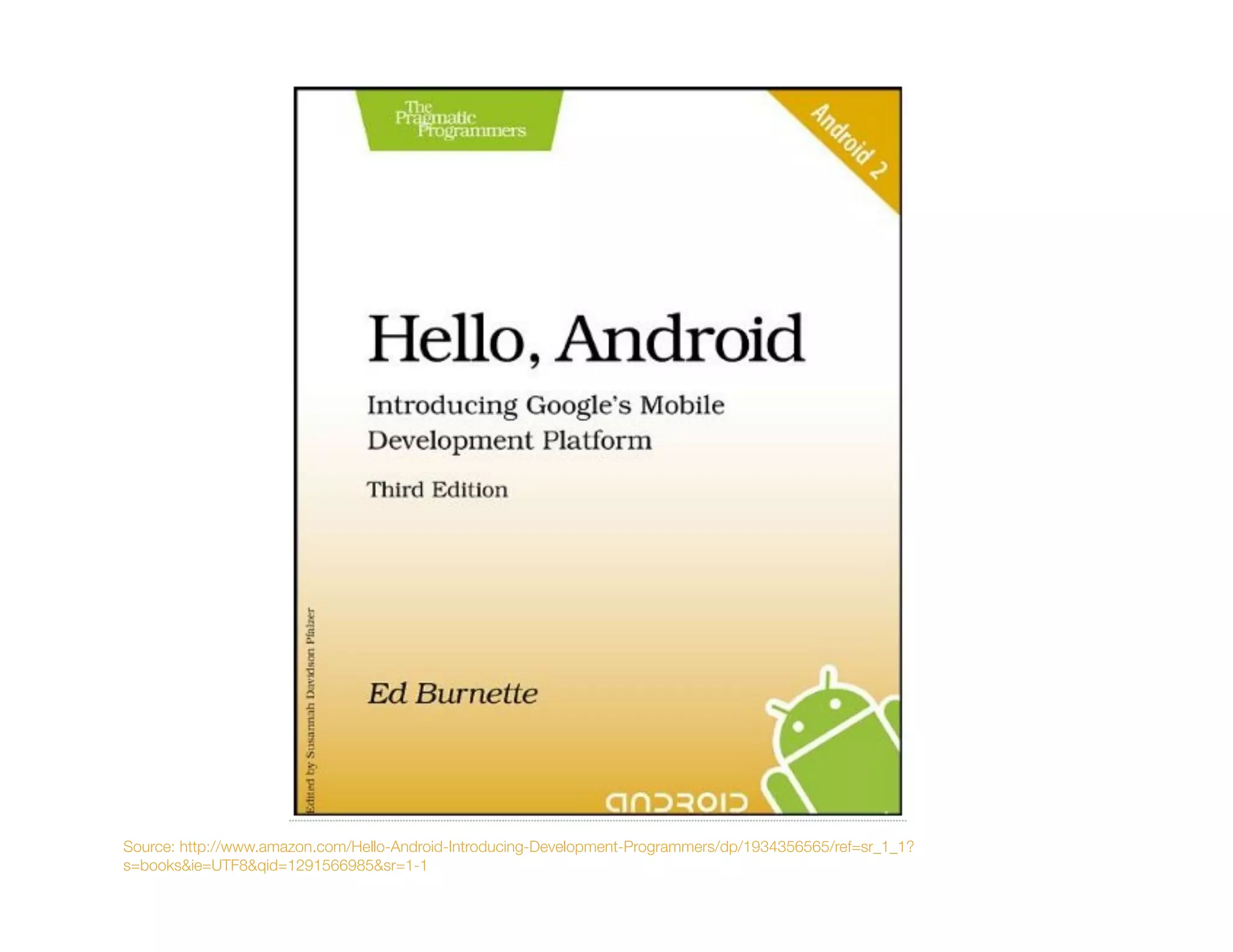 Source: http://www.amazon.com/Hello-Android-Introducing-Development-Programmers/dp/1934356565/ref=sr_1_1?
s=books&ie=UTF8&qid=1291566985&sr=1-1
 