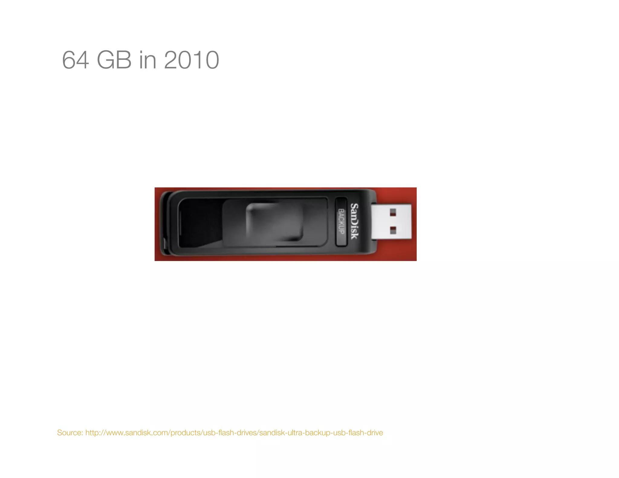 64 GB in 2010




Source: http://www.sandisk.com/products/usb-ﬂash-drives/sandisk-ultra-backup-usb-ﬂash-drive
 