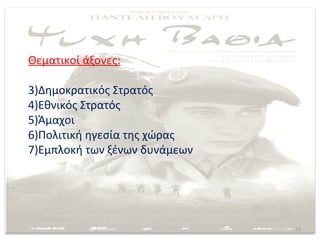 Θεματικοί άξονες:

3)Δημοκρατικός Στρατός
4)Εθνικός Στρατός
5)Άμαχοι
6)Πολιτική ηγεσία της χώρας
7)Εμπλοκή των ξένων δυνάμεων




                               23
 