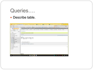 Queries….
 Describe table.
 