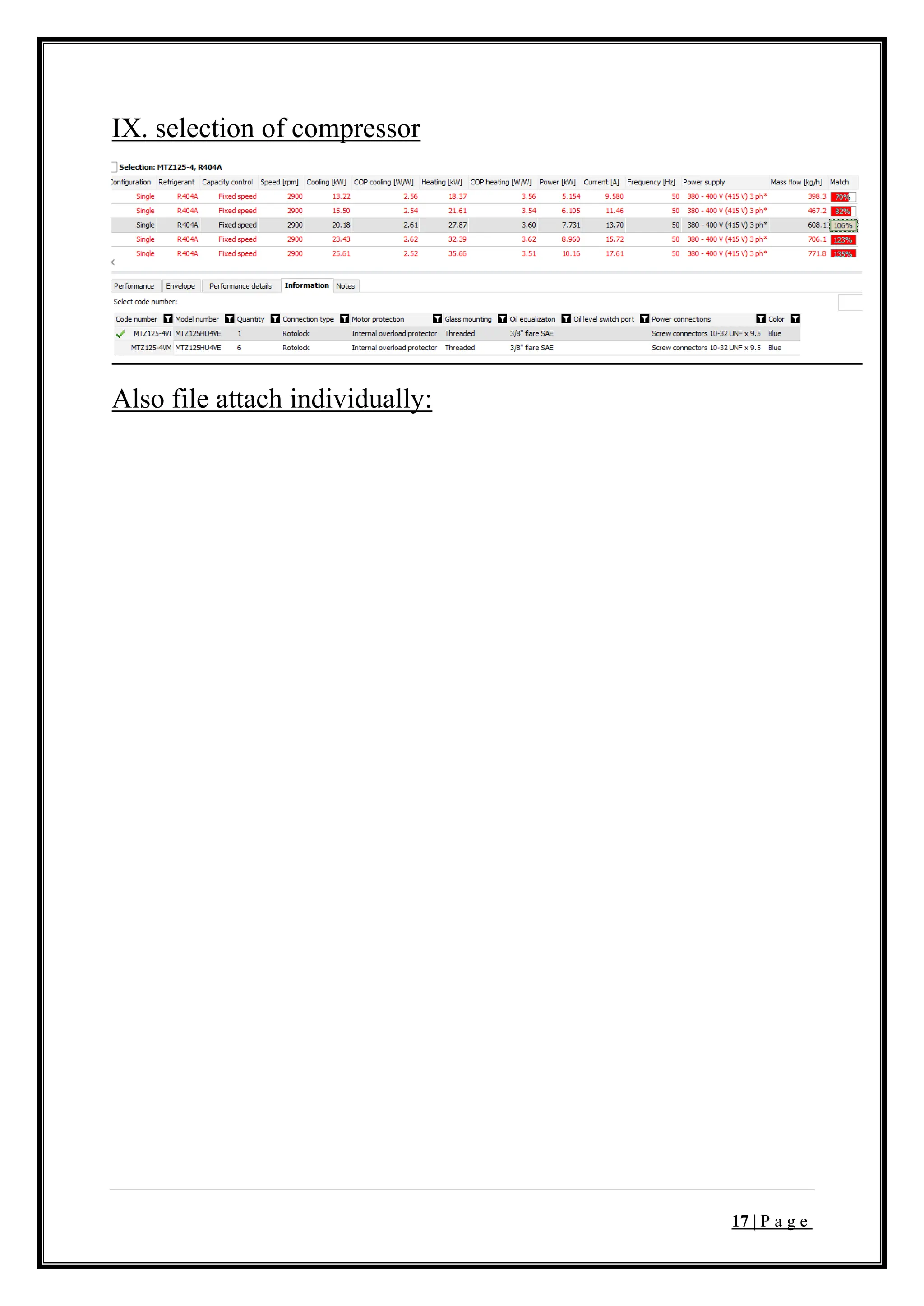 17 | P a g e
IX. selection of compressor
Also file attach individually:
 
