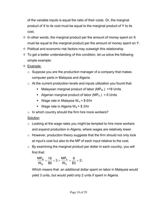 Managerial Economics (Chapter 6 - Theory and Estimation of Production ...