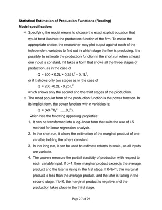 Managerial Economics (Chapter 6 - Theory and Estimation of Production ...