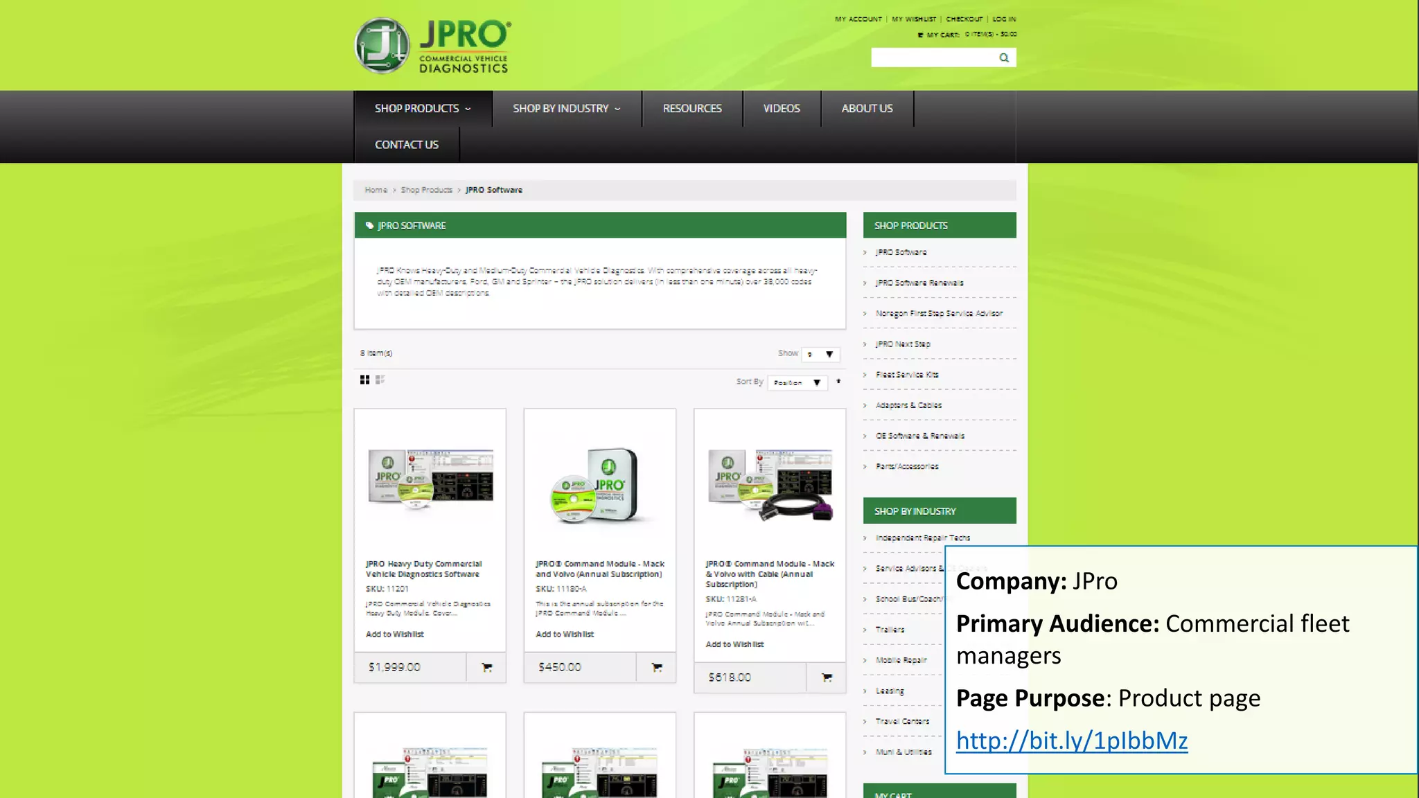Company: JPro
Primary Audience: Commercial fleet
managers
Page Purpose: Product page
http://bit.ly/1pIbbMz
 