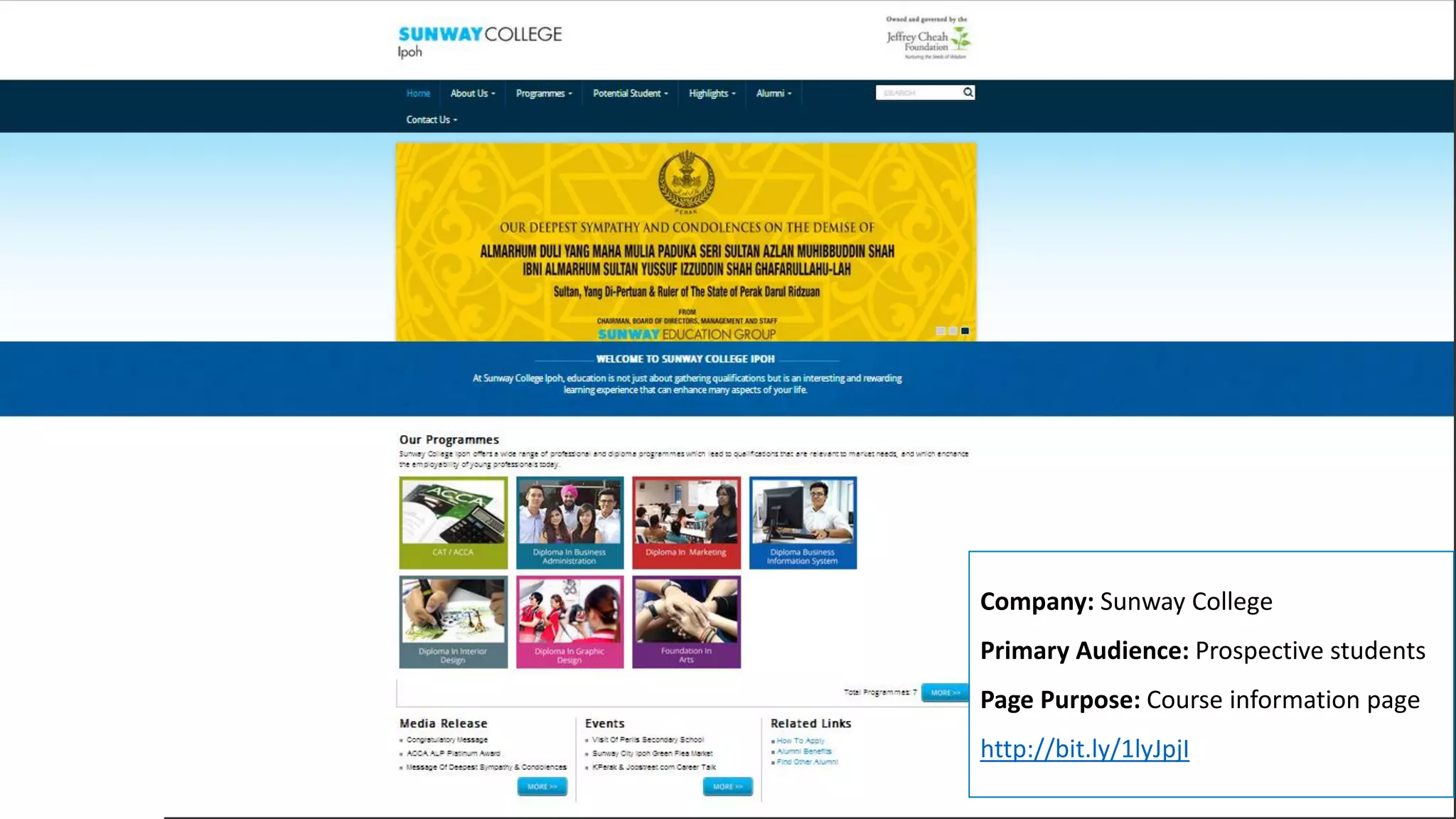 Company: Sunway College
Primary Audience: Prospective students
7
Page Purpose: Course information page
http://bit.ly/1lyJpjI
 