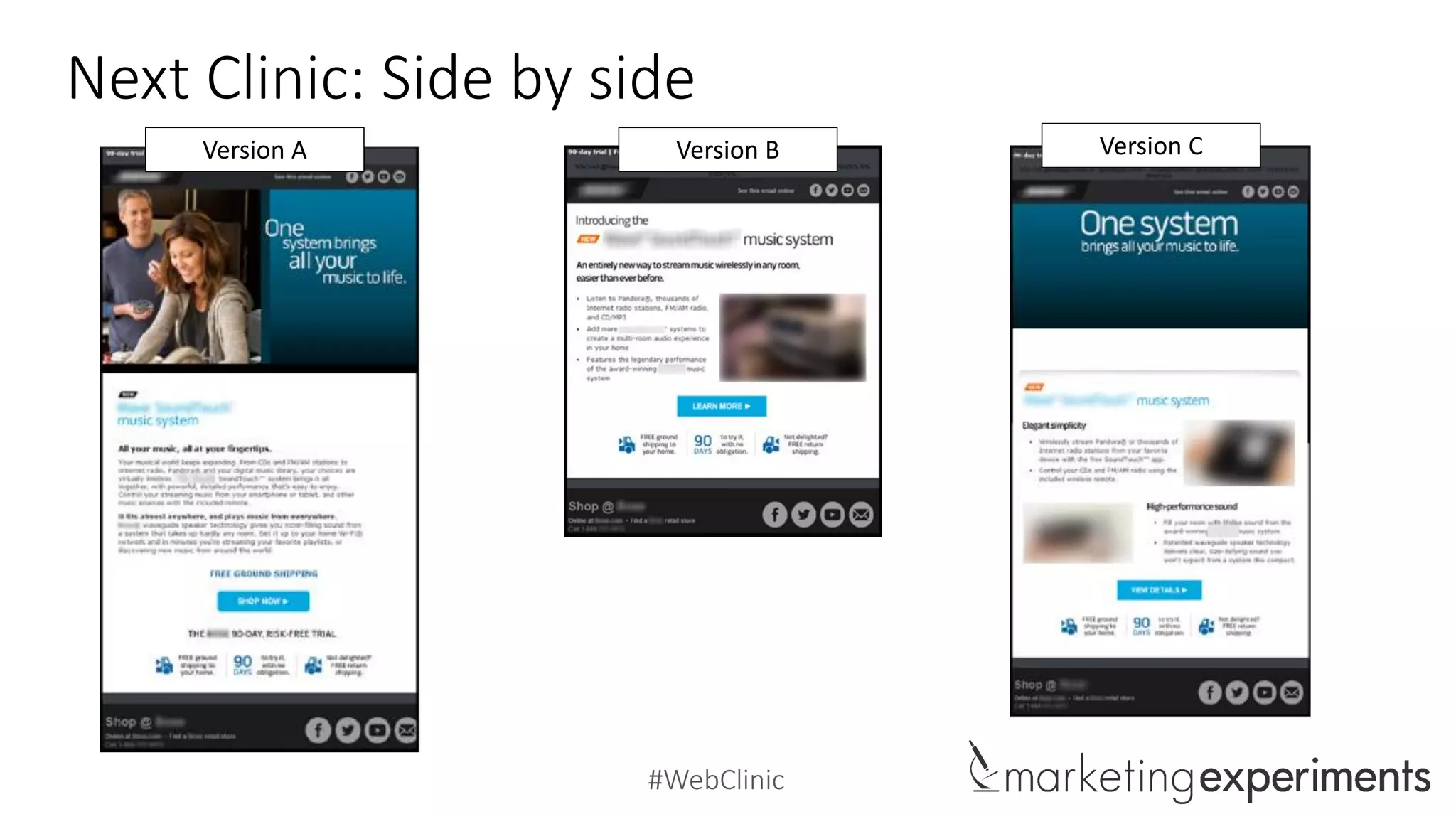 #WebClinic
Next Clinic: Side by side
Version A Version B Version C
 