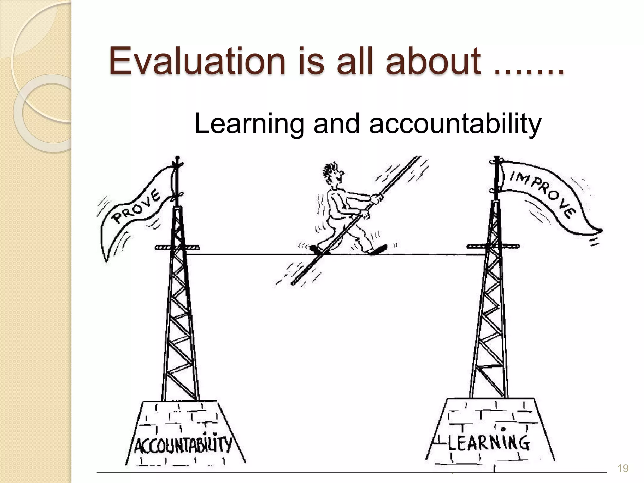 Evaluation is all about .......
24/01/2015 Workshop M&E 19
Learning and accountability
 