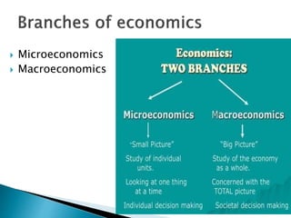  Microeconomics
 Macroeconomics
 