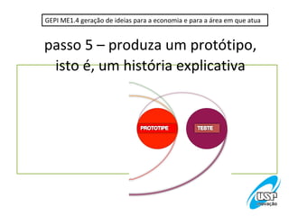 GEPI ME1.4 geração de ideias para a economia e para a área em que atua


passo 5 – produza um protótipo,
 isto é, um história explicativa
 