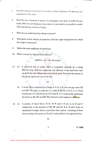 Me 1206 engineering mechanics anna university april may 2010 - solved ...