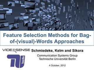 Feature Selection Methods for Bag-
  of-(visual)-Words Approaches
          Schmiedeke, Kelm and Sikora
             Communication Systems Group
              Technische Universität Berlin

                     4 October, 2012
 