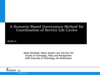 A Scenario-Based Governance Method for Coordination of Service Life Cycles ME 2011 Sietse Overbeek ,  Marijn Janssen , and  Yao-Hua Tan Faculty of Technology, Policy and Management Delft University of Technology, the Netherlands 