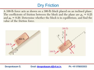 Devaprakasam D, Email: devaprakasam.d@vit.ac.in, Ph: +91 9786553933
Dry Friction
 