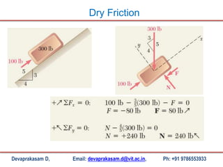Devaprakasam D, Email: devaprakasam.d@vit.ac.in, Ph: +91 9786553933
Dry Friction
 