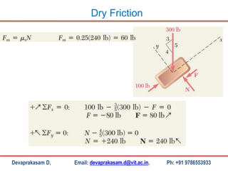 Devaprakasam D, Email: devaprakasam.d@vit.ac.in, Ph: +91 9786553933
Dry Friction
 