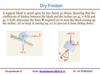 Devaprakasam D, Email: devaprakasam.d@vit.ac.in, Ph: +91 9786553933
Dry Friction
 