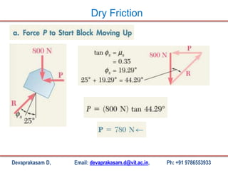 Devaprakasam D, Email: devaprakasam.d@vit.ac.in, Ph: +91 9786553933
Dry Friction
 